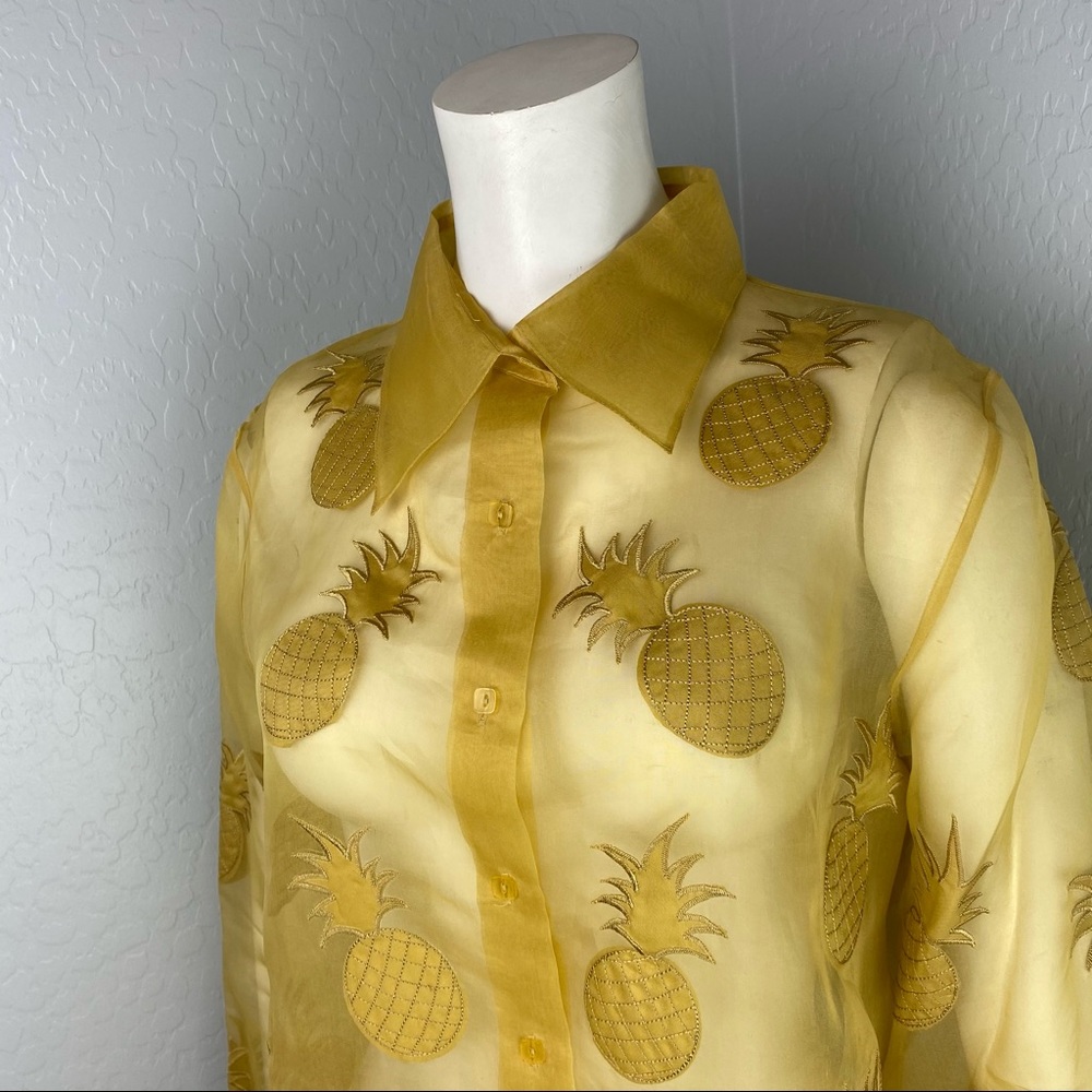 Poetic Petite Sheer Yellow Pineapple Print Blouse - Picture 2 of 6